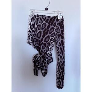 Leopard Print One Sleeve Crop Top with Tie Detail